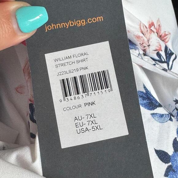 Johnny Bigg Men's Big & Tall William Floral Stretch Button Up Shirt in Pink 5XL - Picture 6 of 6